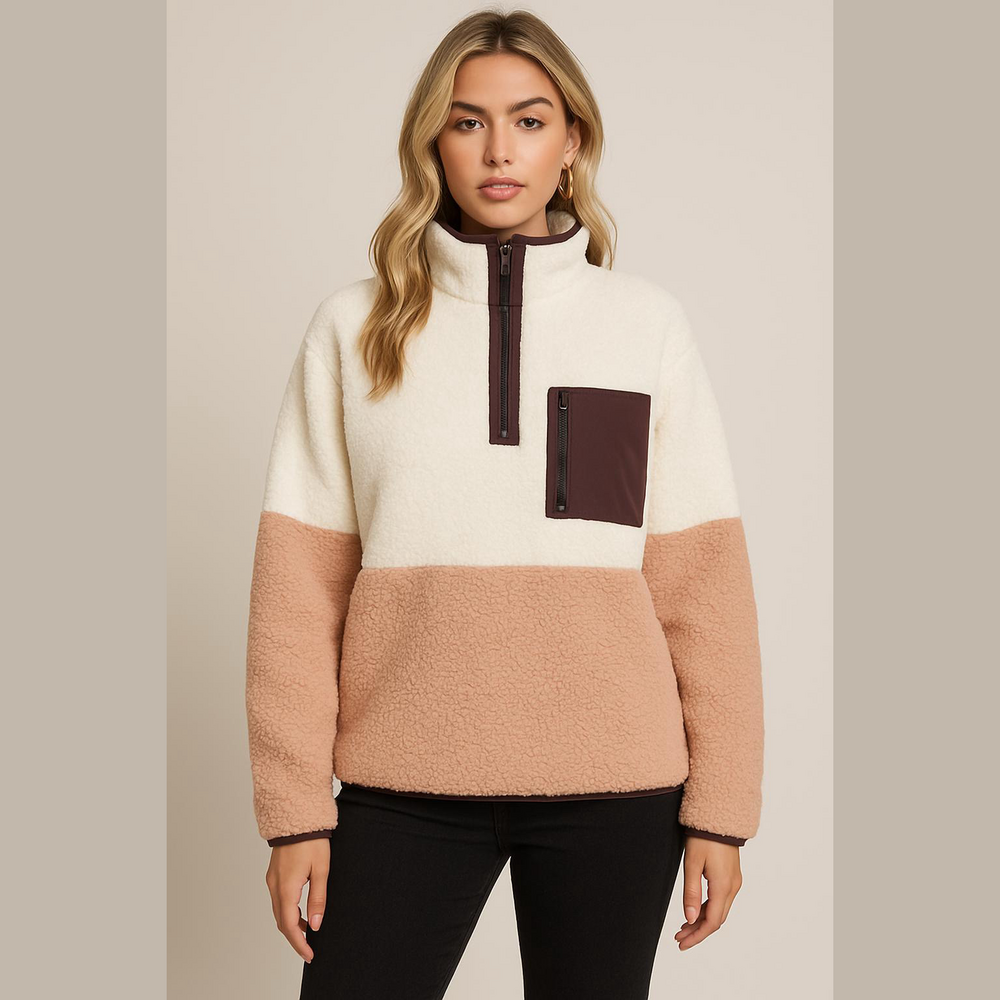 Lou & Grey Cream and Tan Sherpa Pullover